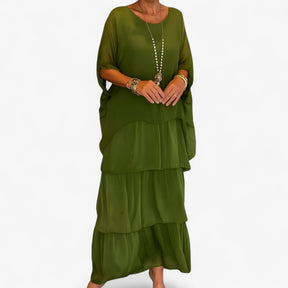 Women's Dress : Maxi Jurk Dames Groen - Elegante Lange A-line in Groen van Pantino