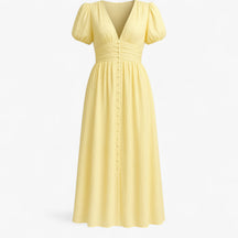 Women's Dress : Maxi Jurk Dames Geel - Elegante Lange met Puffmouwen in Geel van Pantino