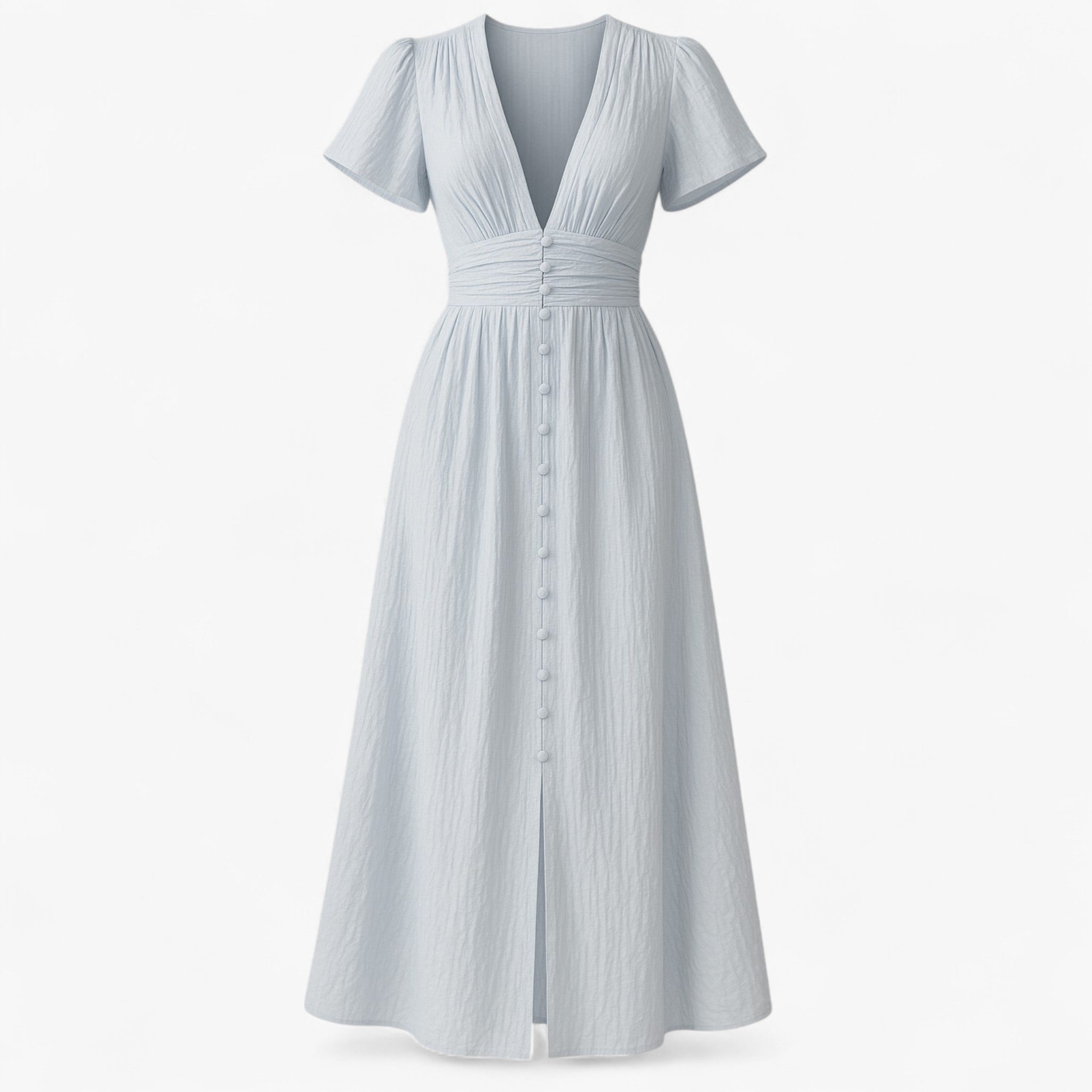 Women's Dress : Maxi Jurk Dames Geel - Elegante Lange met Puffmouwen in Lichtblauw van Pantino