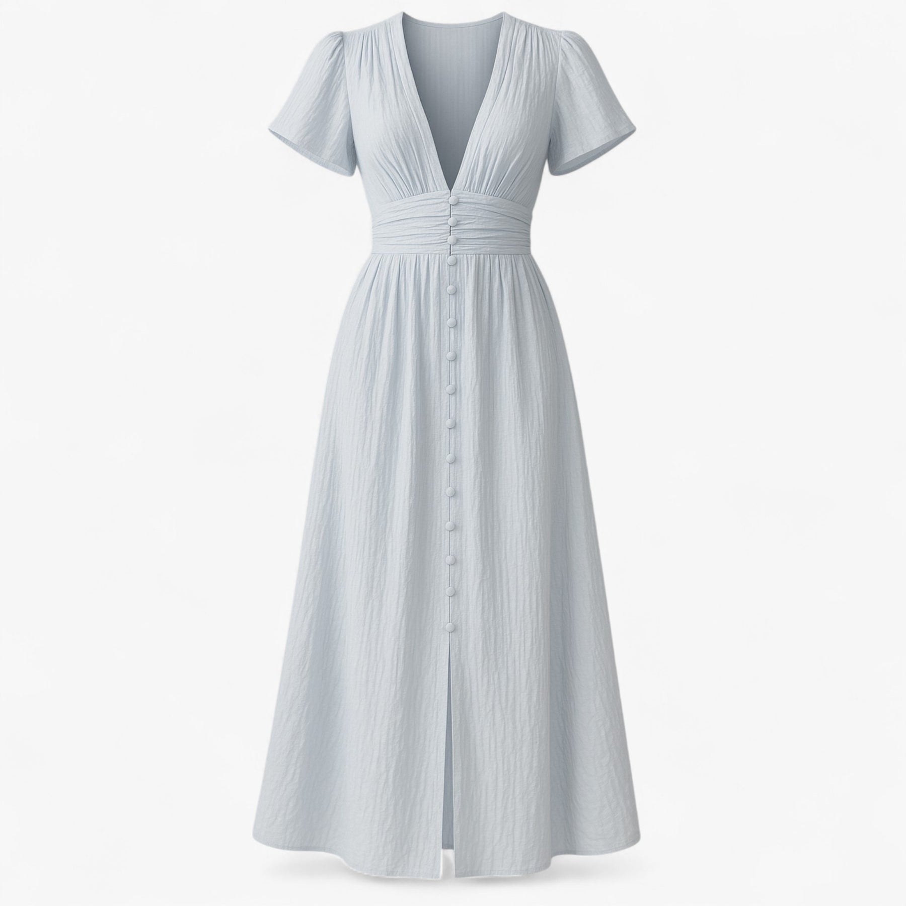 Women's Dress : Maxi Jurk Dames Geel - Elegante Lange met Puffmouwen in Lichtblauw van Pantino