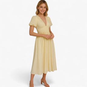 Women's Dress : Maxi Jurk Dames Geel - Elegante Lange met Puffmouwen in van Pantino