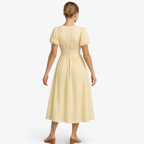 Women's Dress : Maxi Jurk Dames Geel - Elegante Lange met Puffmouwen in van Pantino