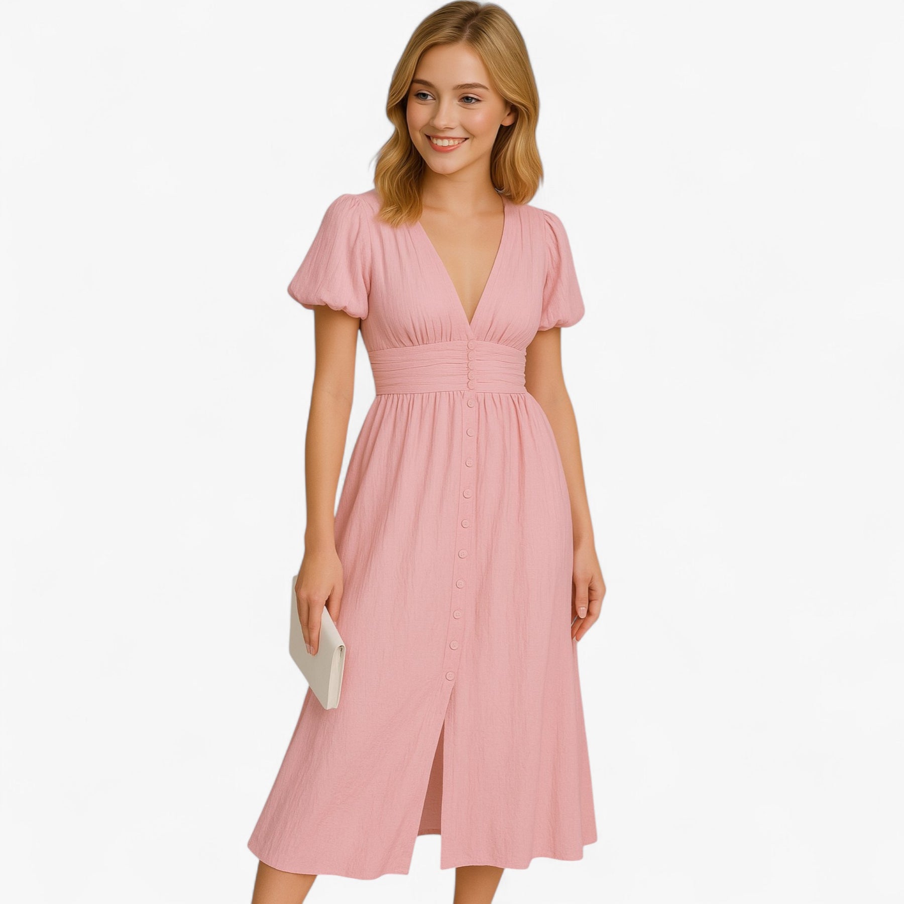 Women's Dress : Maxi Jurk Dames Geel - Elegante Lange met Puffmouwen in van Pantino