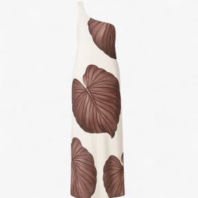 Women's Dress : Zomerjurk Dames Bruin - Elegante Lange met Palmprint in Bruin van Pantino