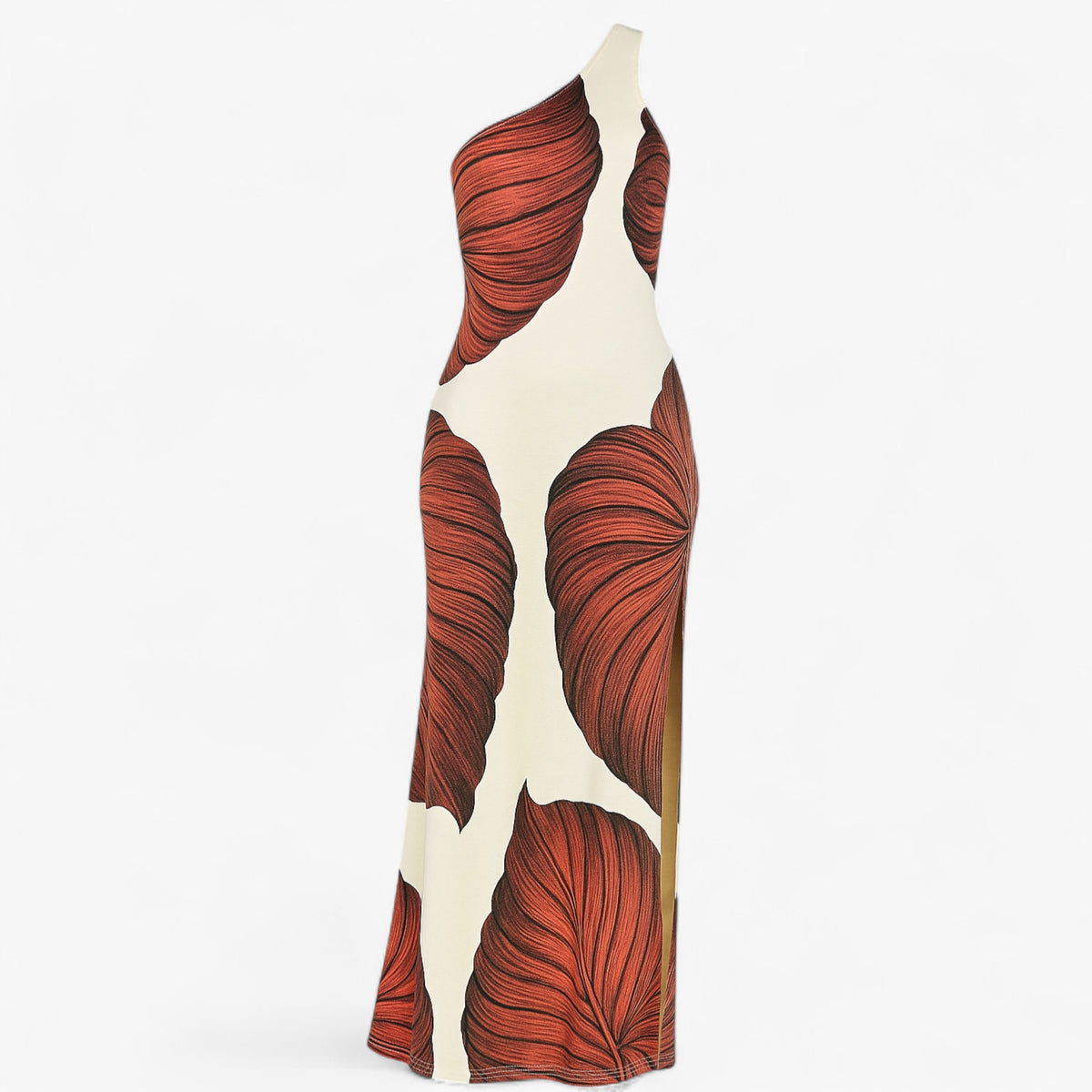 Women's Dress : Zomerjurk Dames Bruin - Elegante Lange met Palmprint in Rood van Pantino