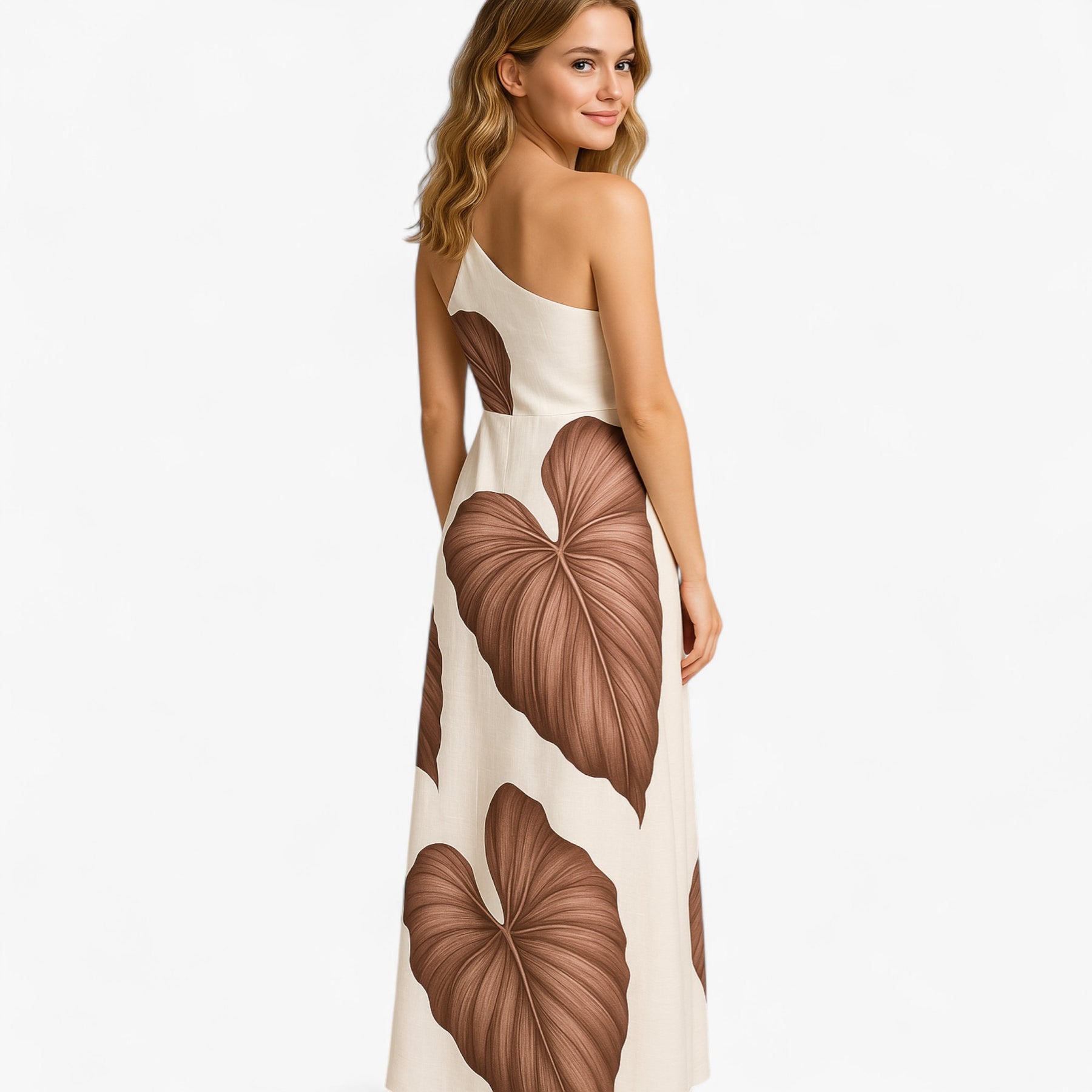 Women's Dress : Zomerjurk Dames Bruin - Elegante Lange met Palmprint in van Pantino