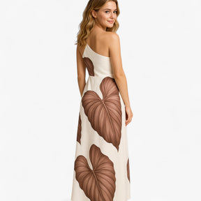 Women's Dress : Zomerjurk Dames Bruin - Elegante Lange met Palmprint in van Pantino
