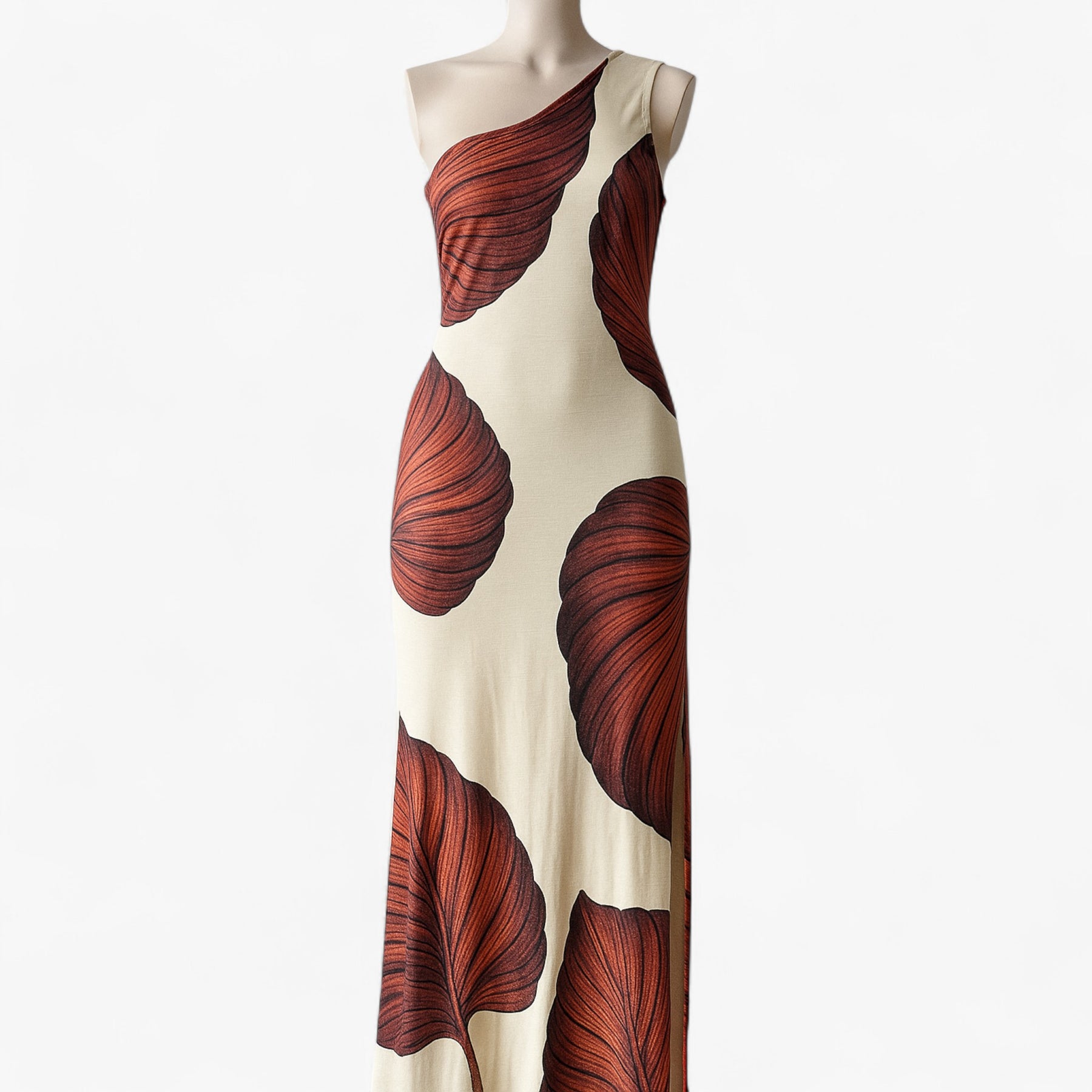Women's Dress : Zomerjurk Dames Bruin - Elegante Lange met Palmprint in van Pantino