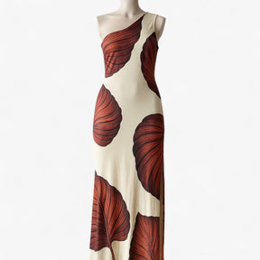 Women's Dress : Zomerjurk Dames Bruin - Elegante Lange met Palmprint in van Pantino