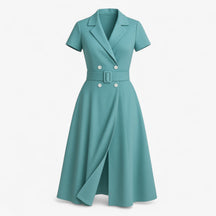 Women's Dress : Midi Jurk Dames Lichtblauw - Elegante met Cintuur in Lichtblauw van Pantino