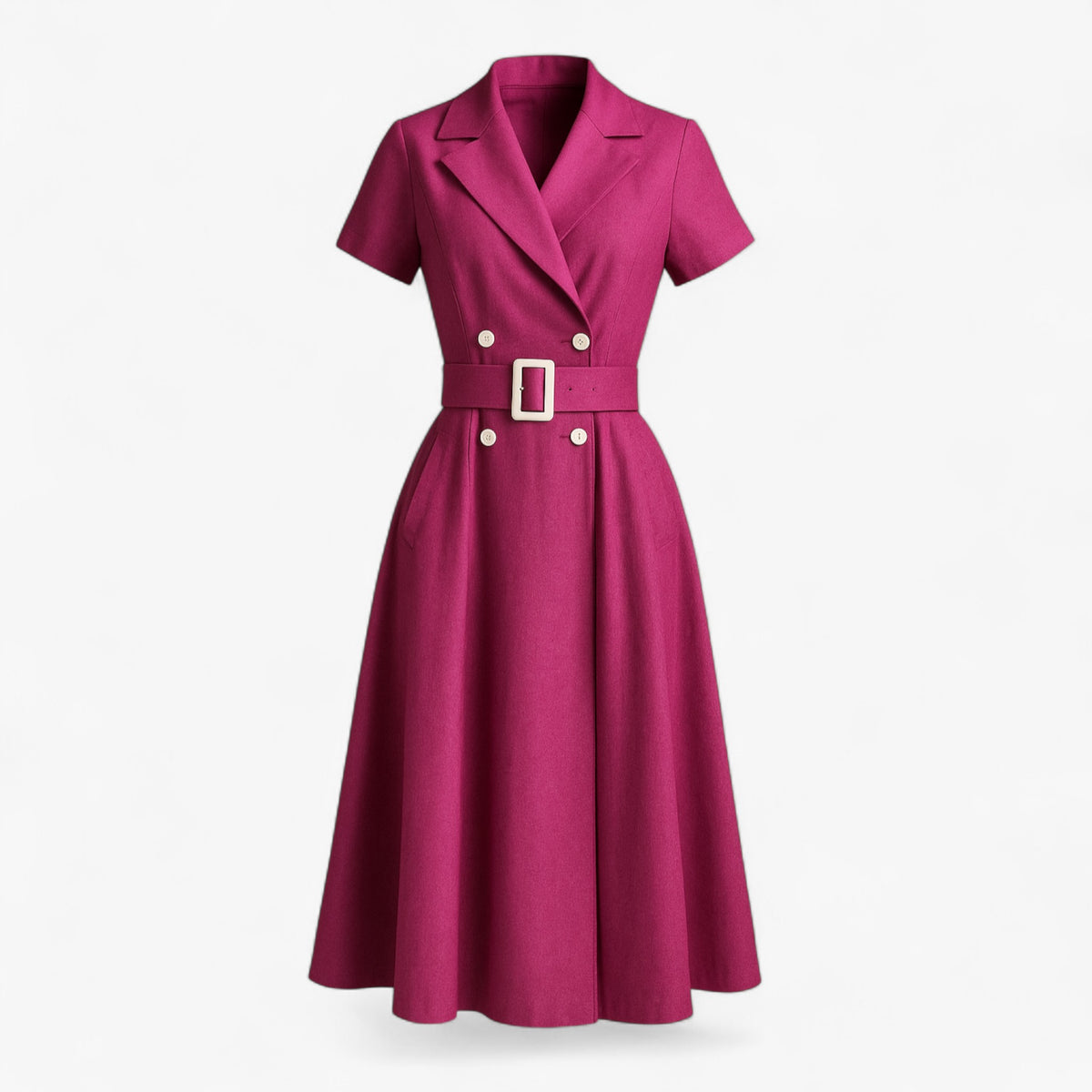 Women's Dress : Midi Jurk Dames Lichtblauw - Elegante met Cintuur in Fuchsia van Pantino