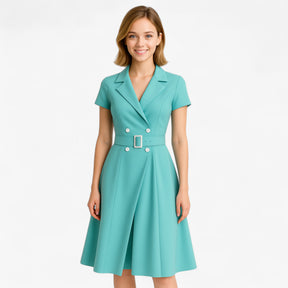 Women's Dress : Midi Jurk Dames Lichtblauw - Elegante met Cintuur in van Pantino