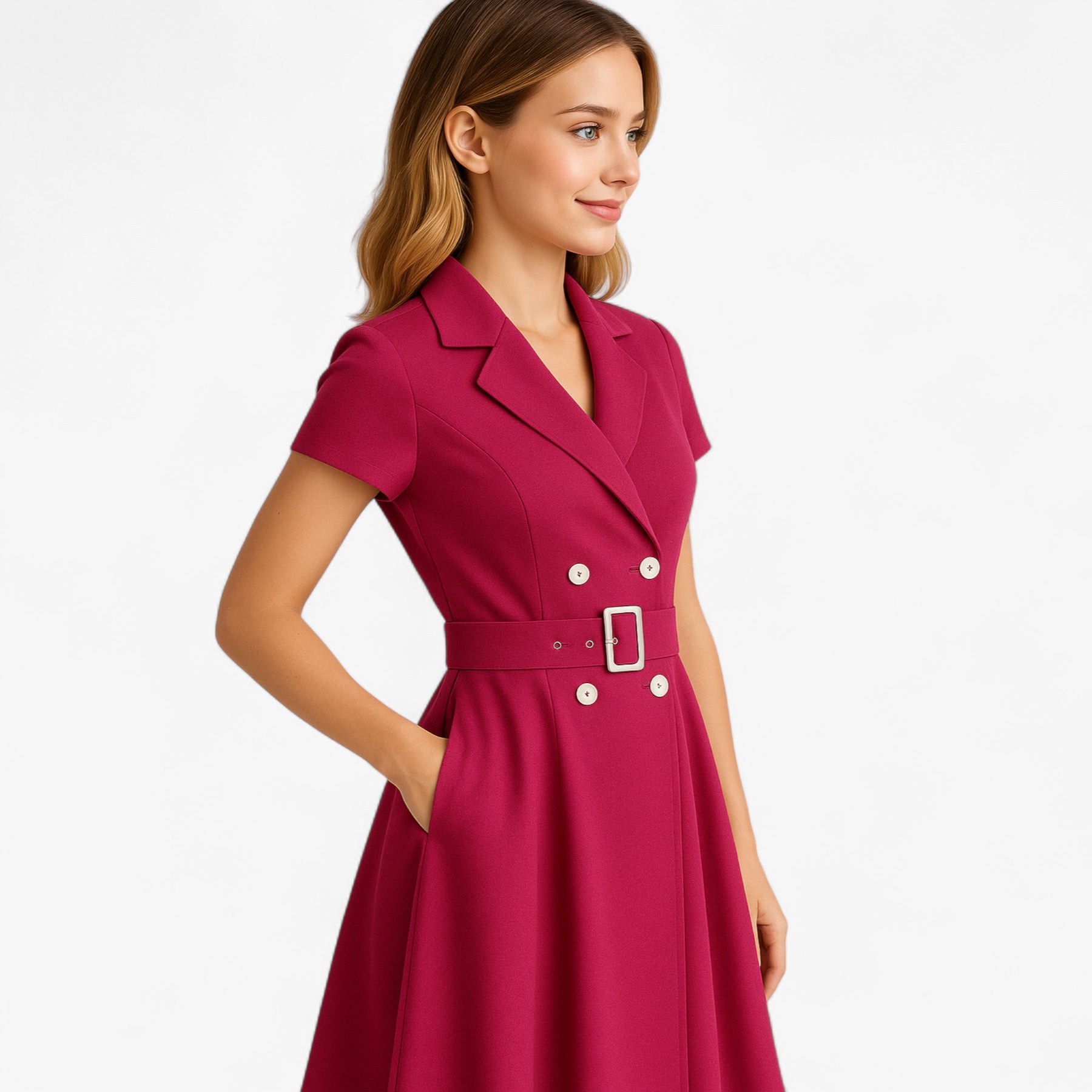 Women's Dress : Midi Jurk Dames Lichtblauw - Elegante met Cintuur in van Pantino