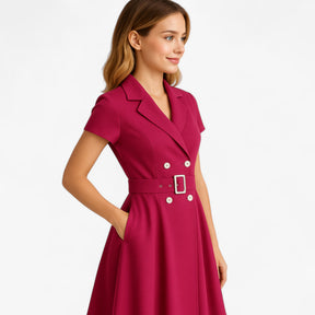 Women's Dress : Midi Jurk Dames Lichtblauw - Elegante met Cintuur in van Pantino