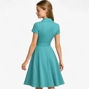 Women's Dress : Midi Jurk Dames Lichtblauw - Elegante met Cintuur in van Pantino