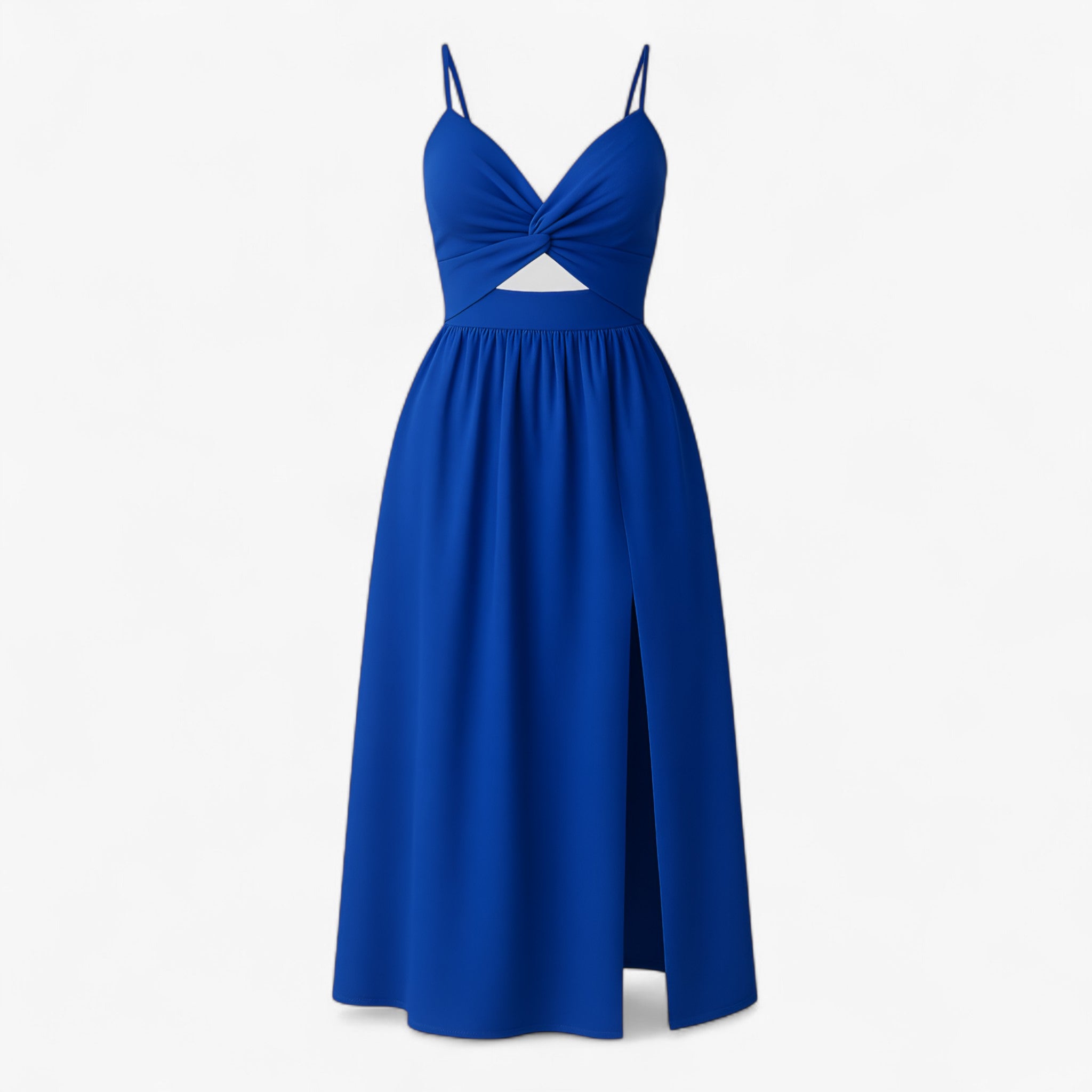 Women's Dress : Midi Jurk Dames Wit - Elegante met Dunne Bandjes in Blauw van Pantino