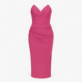 Women's Dress : Midi Jurk Dames Blauw - Elegante met Spleet in Fuchsia van Pantino