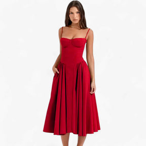 Damesjurken : Midi Jurk Dames Lichtgroen - Elegante Mouwloze in Rood van Pantino