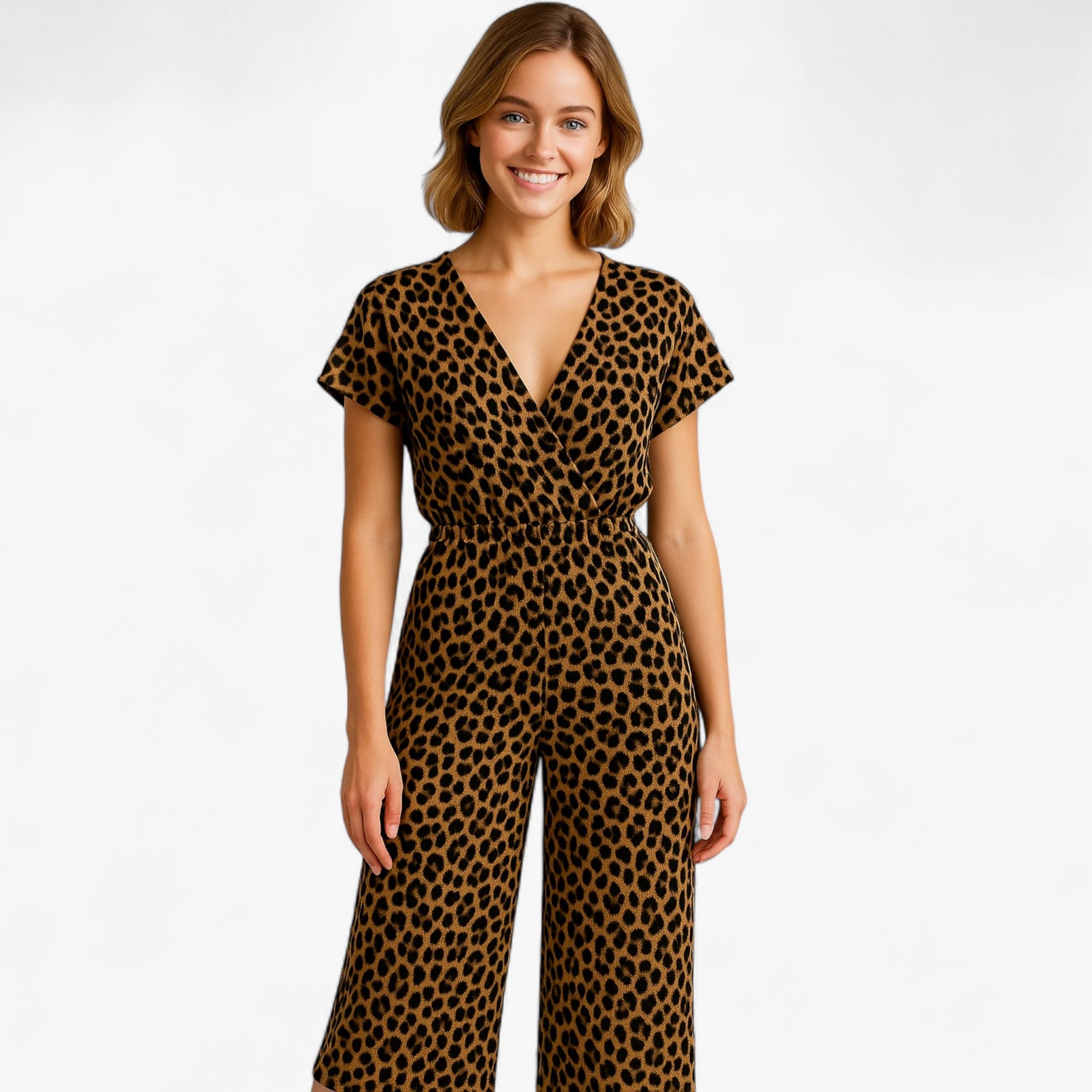 Women's Clothes : Dames Elegante Tuta met Panterprint - Bruin in van Pantino