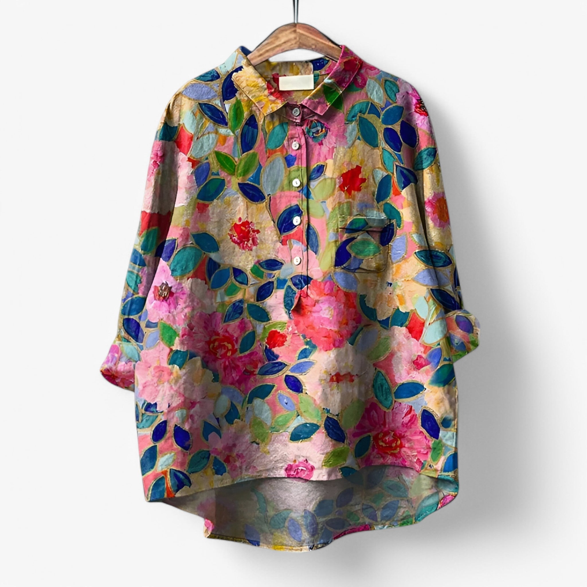 Blouse : Dames Hemd met Grafische Print en Comfortabele Pasvorm in Bloemen Kunst van Pantino