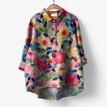 Blouse : Dames Hemd met Grafische Print en Comfortabele Pasvorm in Bloemen Kunst van Pantino