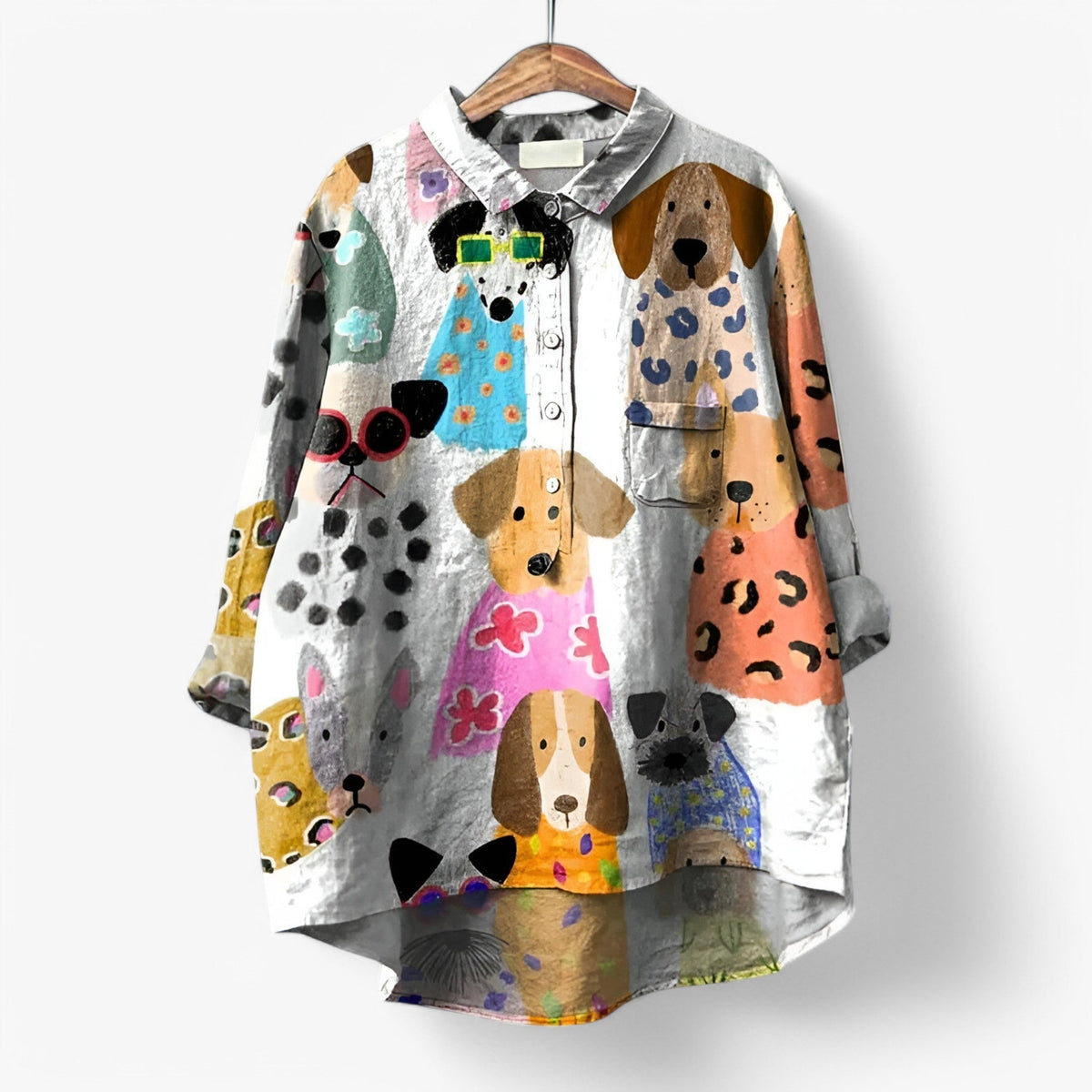 Blouse : Dames Hemd met Grafische Print en Comfortabele Pasvorm in Hond Kleur van Pantino