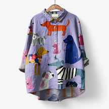 Blouse : Dames Hemd met Grafische Print en Comfortabele Pasvorm in Hond Lila van Pantino