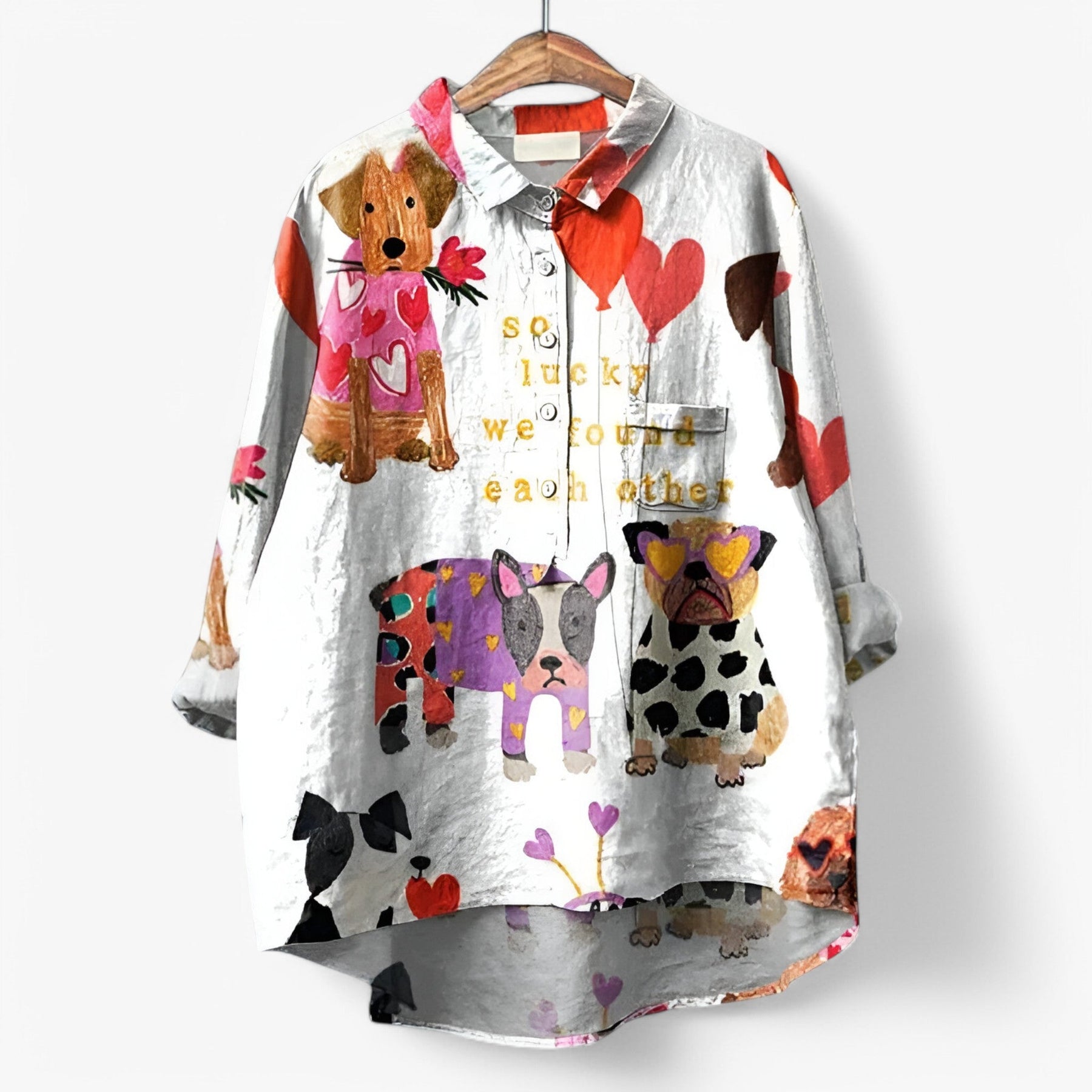 Blouse : Dames Hemd met Grafische Print en Comfortabele Pasvorm in Hond Wit van Pantino