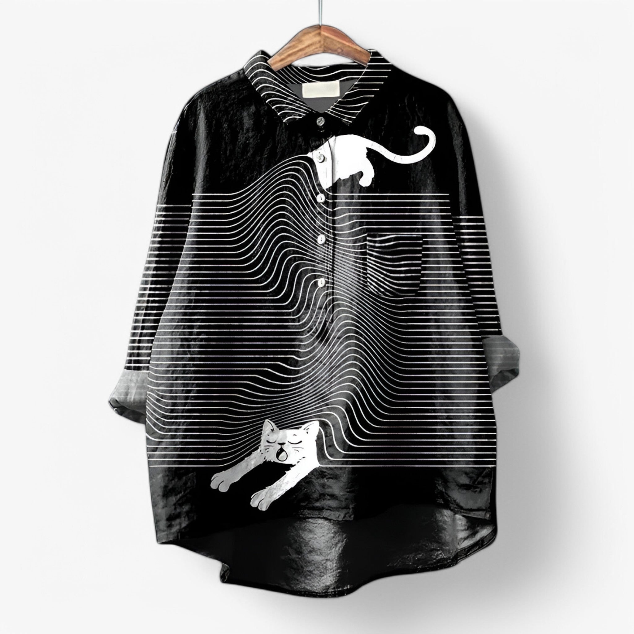 Blouse : Dames Hemd met Grafische Print en Comfortabele Pasvorm in Kat Kat van Pantino