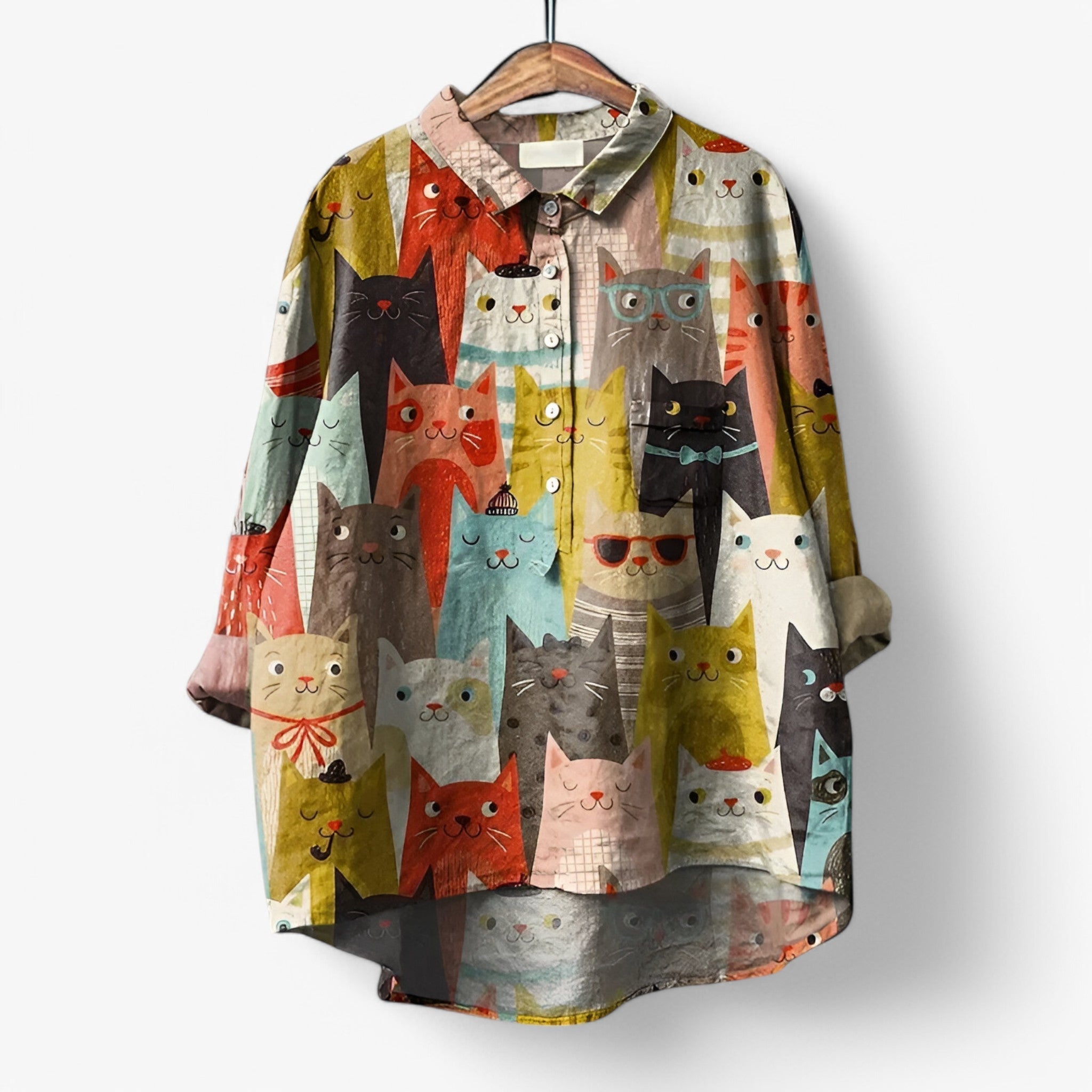Blouse : Dames Hemd met Grafische Print en Comfortabele Pasvorm in Kat Kleuren van Pantino