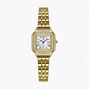 Horloges : Luxueus Vierkant - Dames Horloge Zilver met Strass Accenten in Goud van Pantino