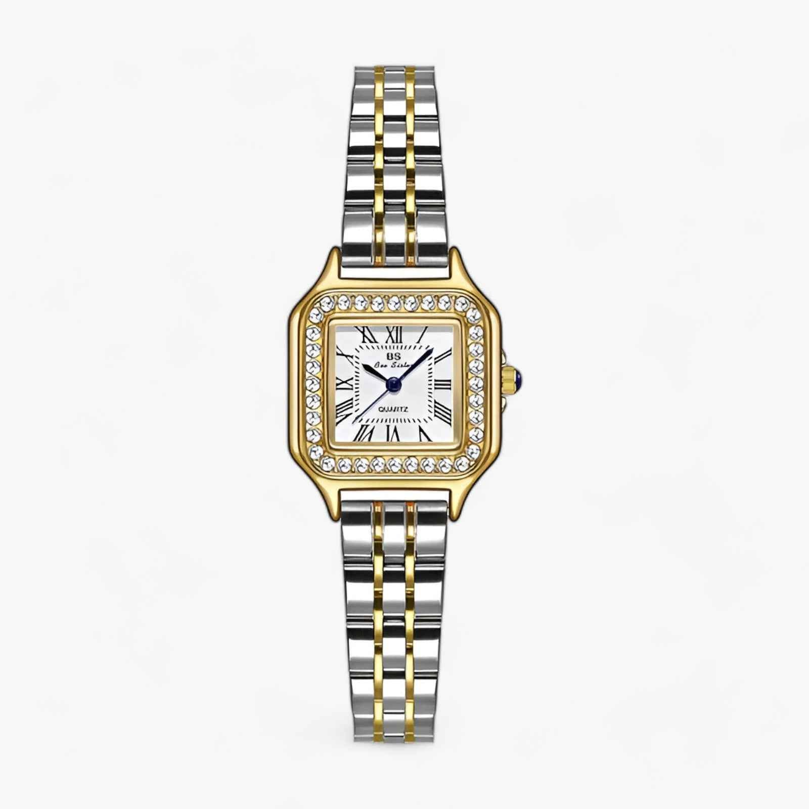 Horloges : Luxueus Vierkant - Dames Horloge Zilver met Strass Accenten in Wit van Pantino