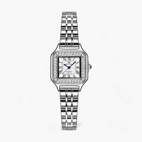 Horloges : Luxueus Vierkant - Dames Horloge Zilver met Strass Accenten in Zilver van Pantino