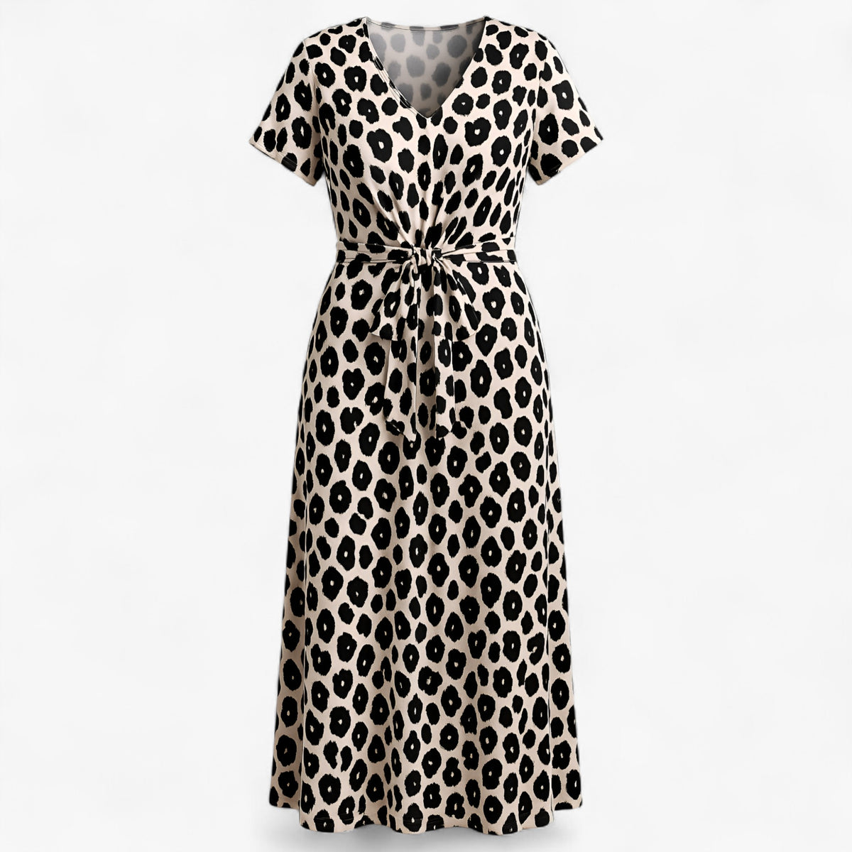 Women's Dress : Maxi Jurk Dames Roze - Lange Leopardprint in Zwart van Pantino