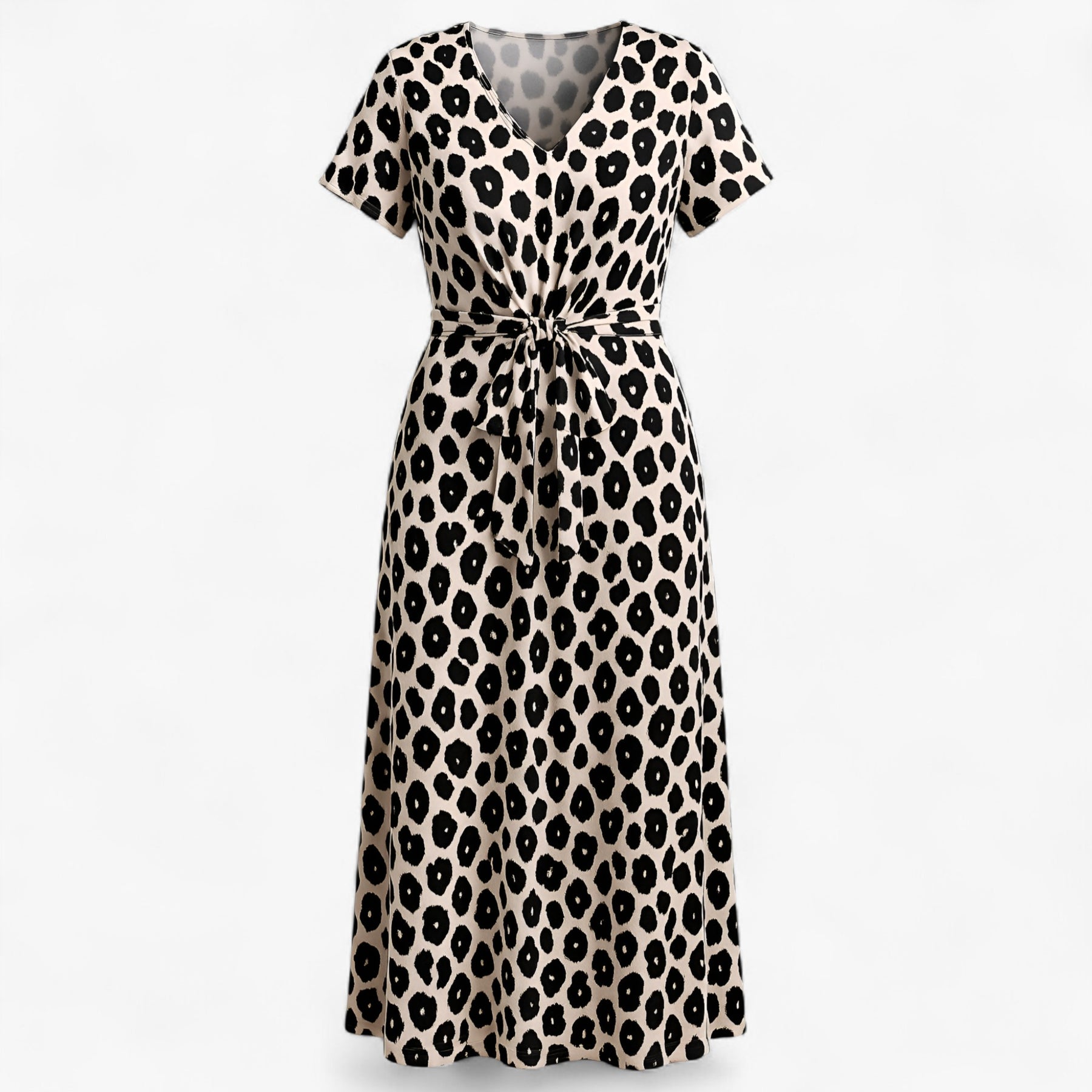 Women's Dress : Maxi Jurk Dames Roze - Lange Leopardprint in Zwart van Pantino