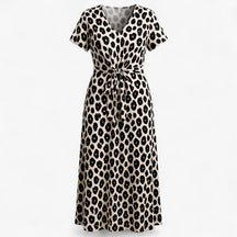 Women's Dress : Maxi Jurk Dames Roze - Lange Leopardprint in Zwart van Pantino