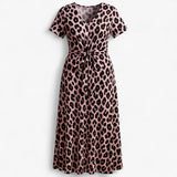 Robe Maxi Femme Rose à Imprimé Léopard Longue - Élégante & Confortable