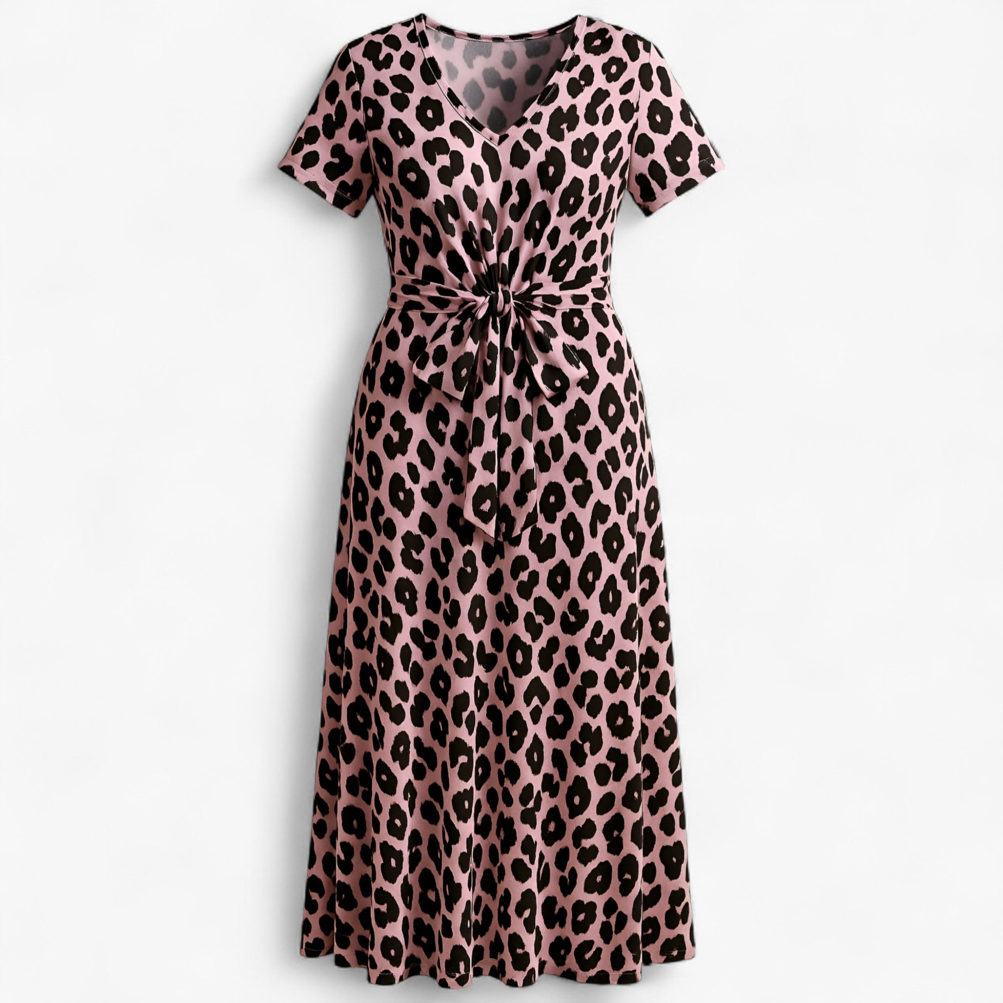 Women's Dress : Dames Maxi Jurk Roze met Lange Leopardprint - Elegant & Comfortabel in Roze van Pantino