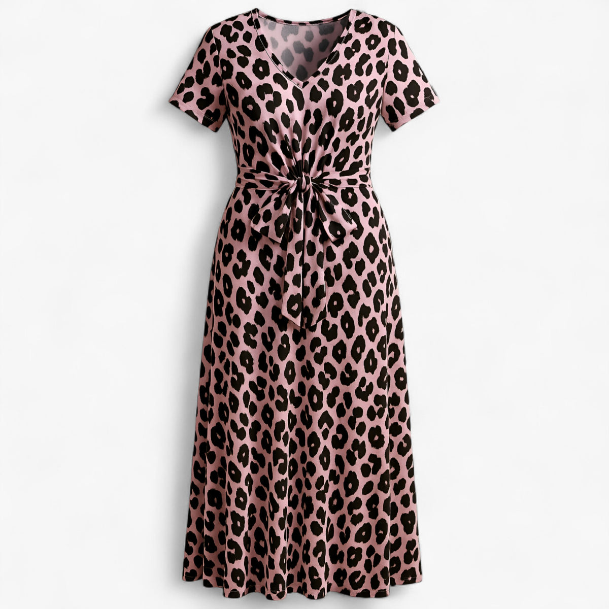 Women's Dress : Maxi Jurk Dames Roze - Lange Leopardprint in Roze van Pantino