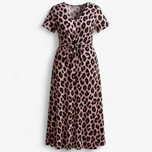 Women's Dress : Maxi Jurk Dames Roze - Lange Leopardprint in Roze van Pantino