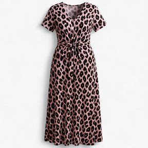 Women's Dress : Maxi Jurk Dames Roze - Lange Leopardprint in Roze van Pantino