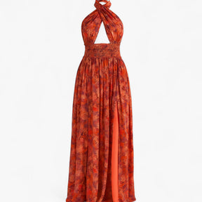 Women's Dress : Zomerjurk Dames Bordeaux - Lange met Bloemenprint in Bordeaux van Pantino