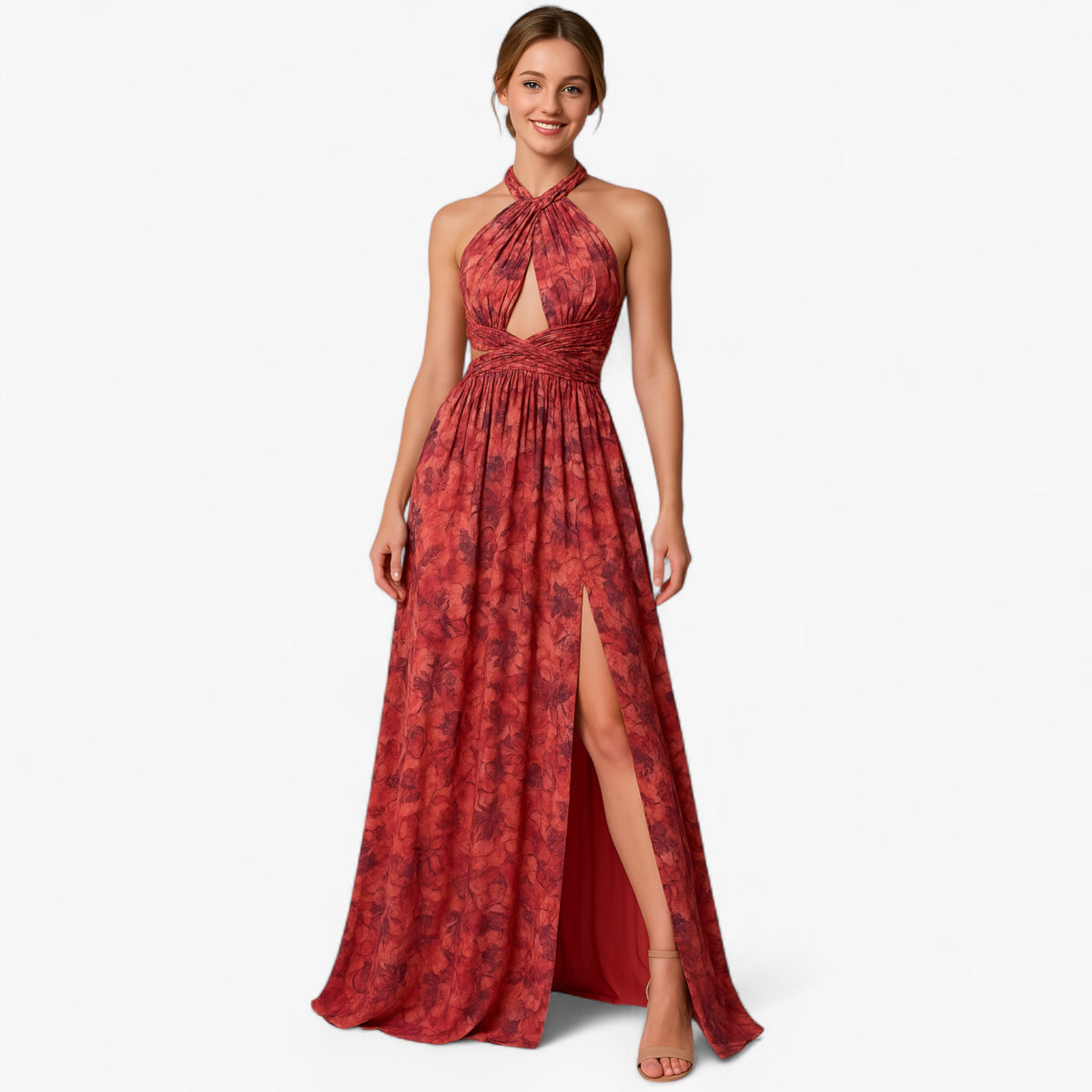 Women's Dress : Zomerjurk Dames Bordeaux - Lange met Bloemenprint in van Pantino