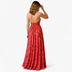 Women's Dress : Zomerjurk Dames Bordeaux - Lange met Bloemenprint in van Pantino