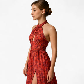 Women's Dress : Zomerjurk Dames Bordeaux - Lange met Bloemenprint in van Pantino