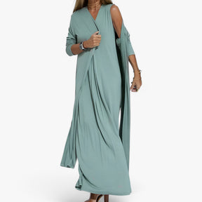 Two-Piece Set : Dames Lange Zomerjurk met Vest - Groen in van Pantino