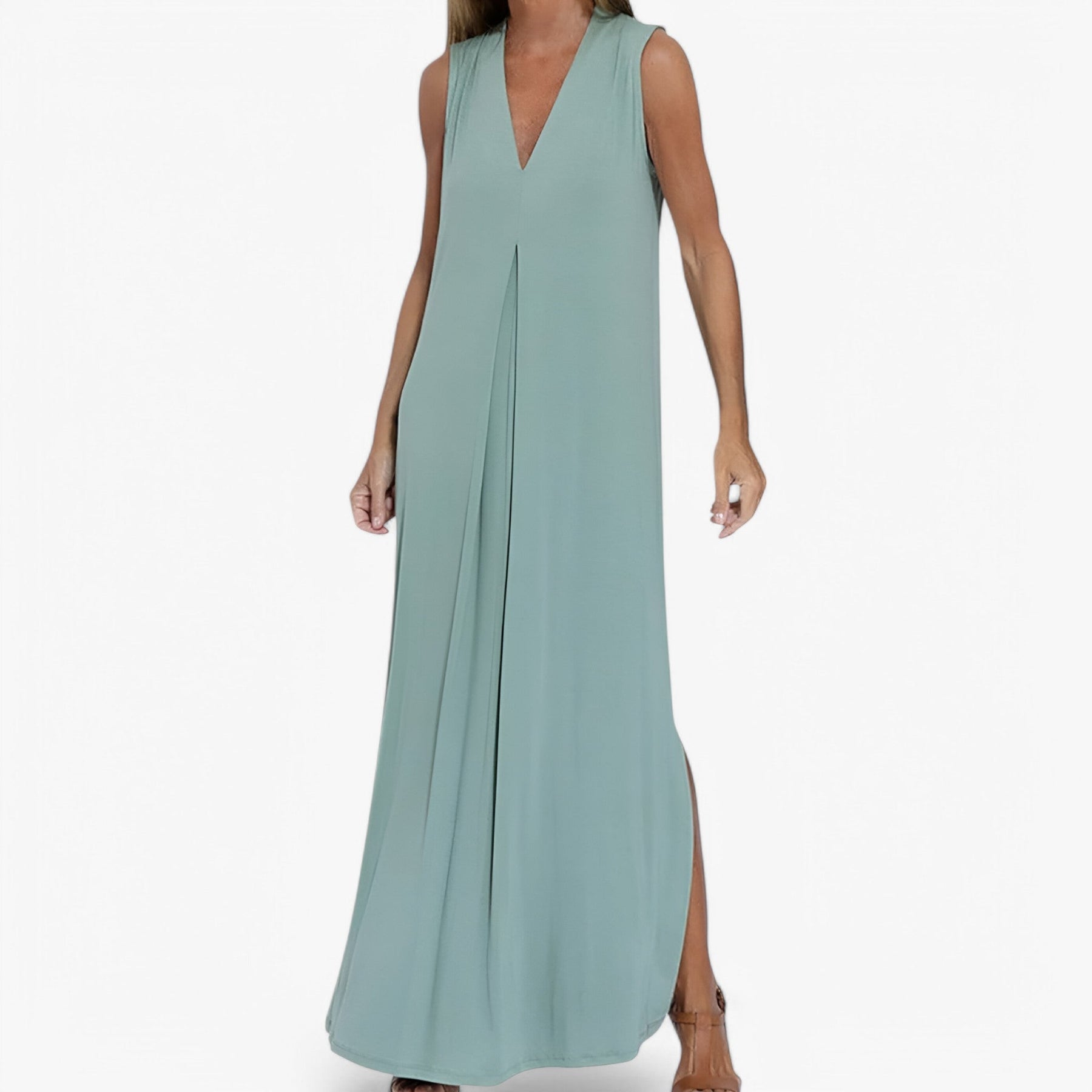Two-Piece Set : Dames Lange Zomerjurk met Vest - Groen in van Pantino