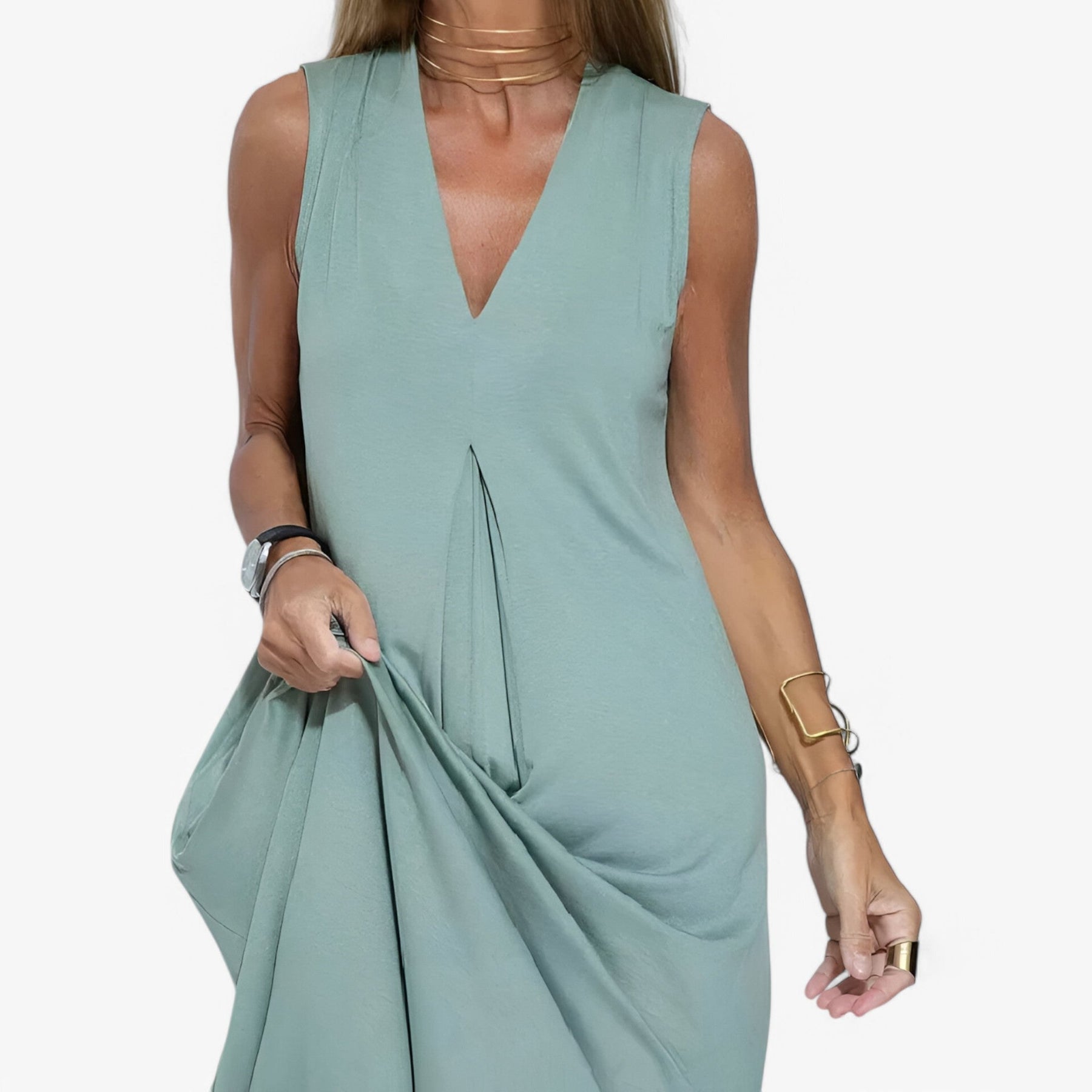 Two-Piece Set : Dames Lange Zomerjurk met Vest - Groen in van Pantino