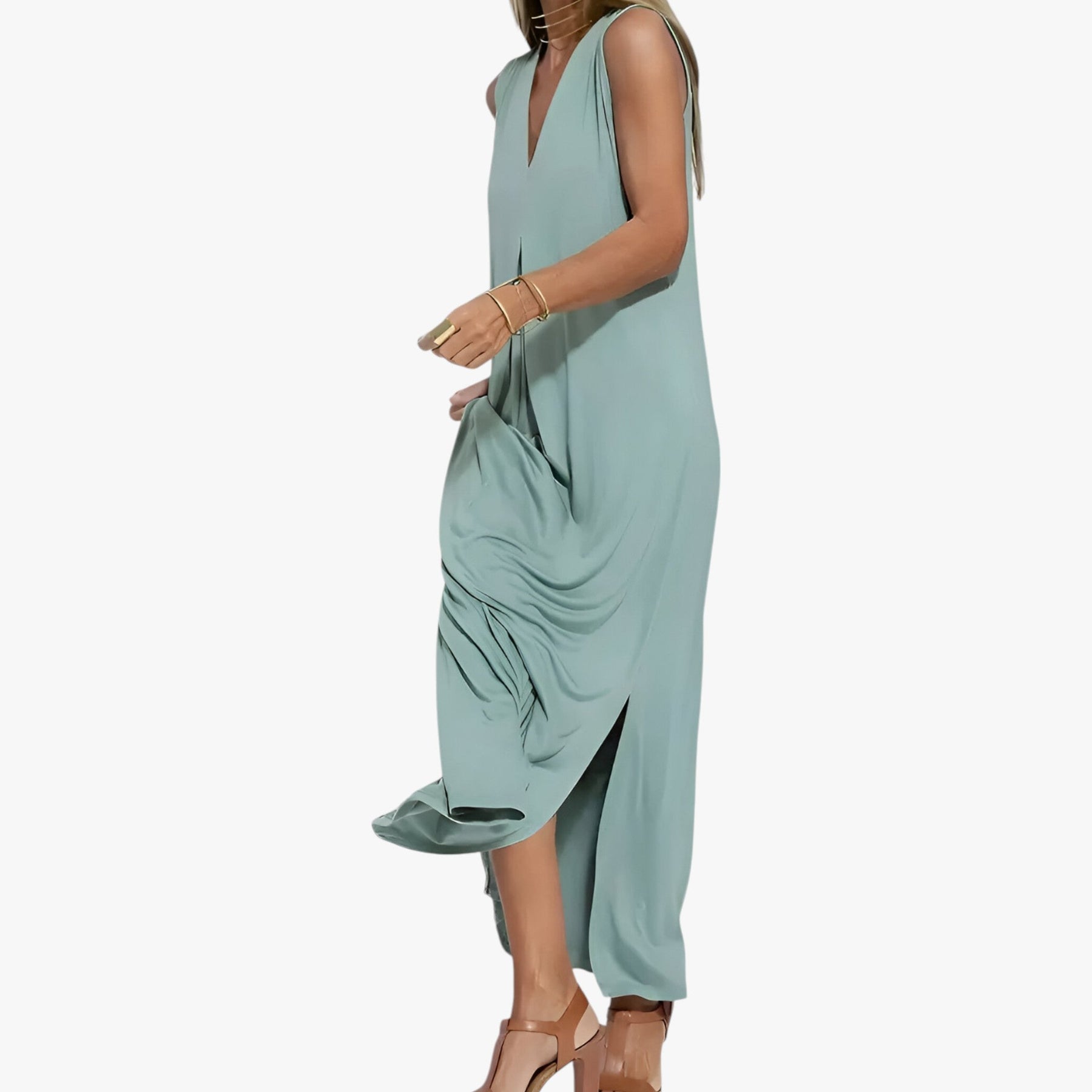 Two-Piece Set : Dames Lange Zomerjurk met Vest - Groen in van Pantino