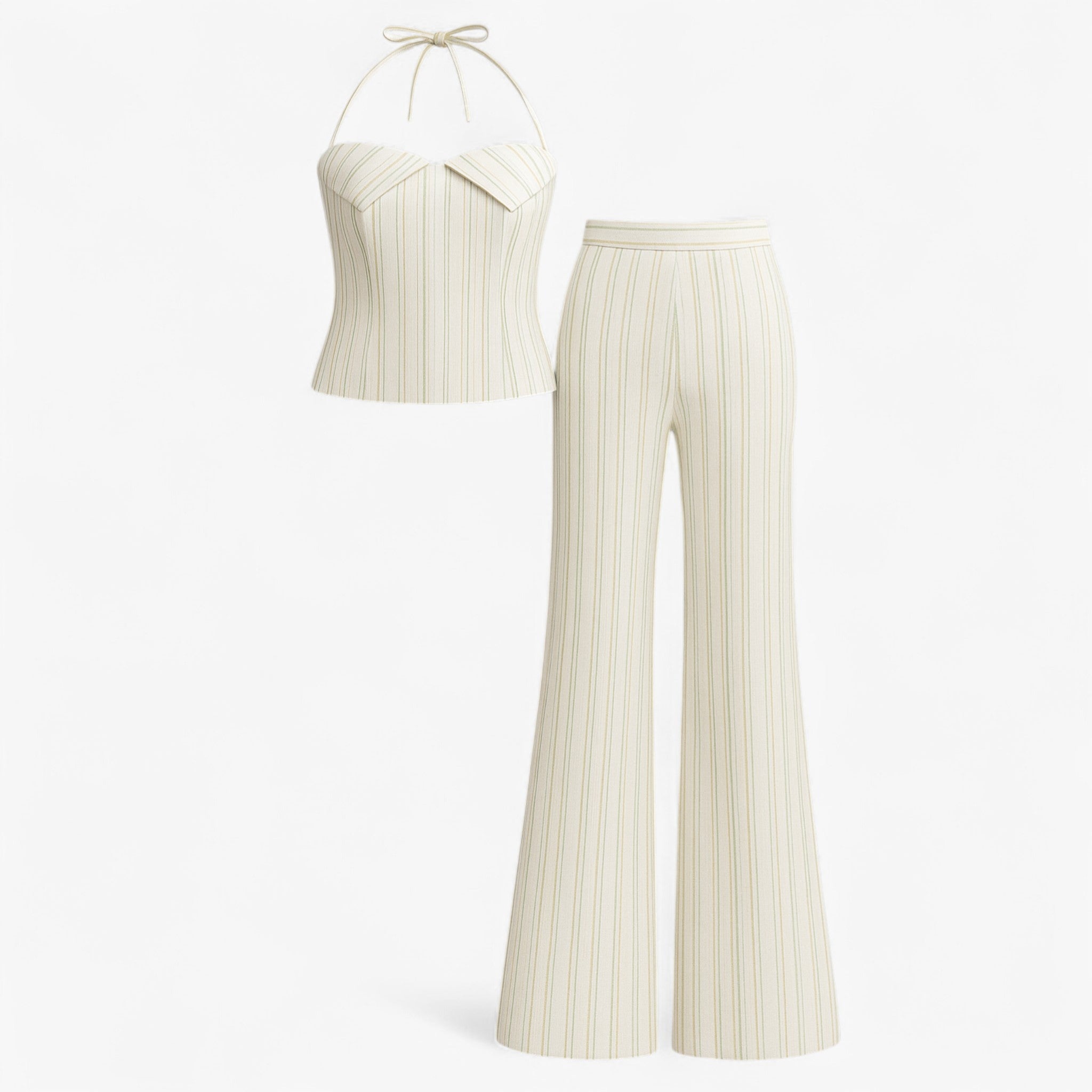 Women Set : Broek Dames Wit - Lichtgewicht Zomer Set met Top in Wit van Pantino